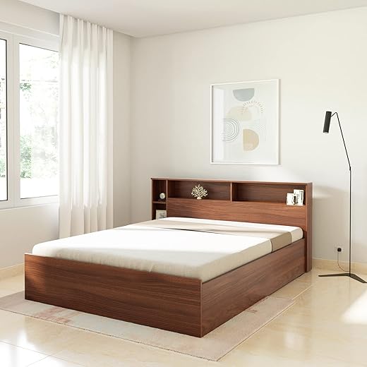Amazon Brand - Solimo Kenora Engineered Wood Queen Size Bed with Storage (Asian Walnut)