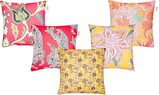 Amazon Brand - Solimo Polstee Polyester Printed Cushion Covers, Set of 5, 16 x 16 Inch