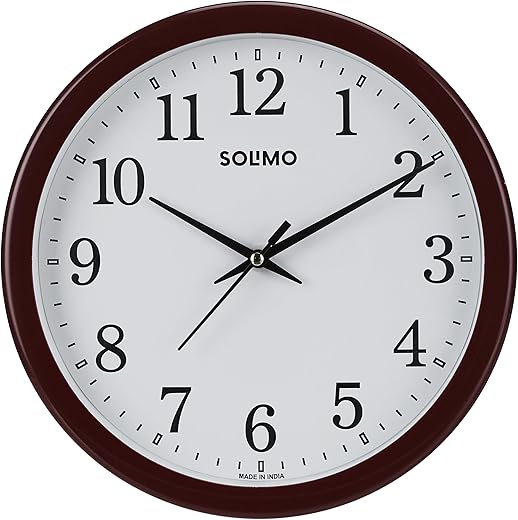 Amazon Brand - Solimo Round Wall Clock | Wooden Look | Plastic | 10 Inch | Brown - Analog
