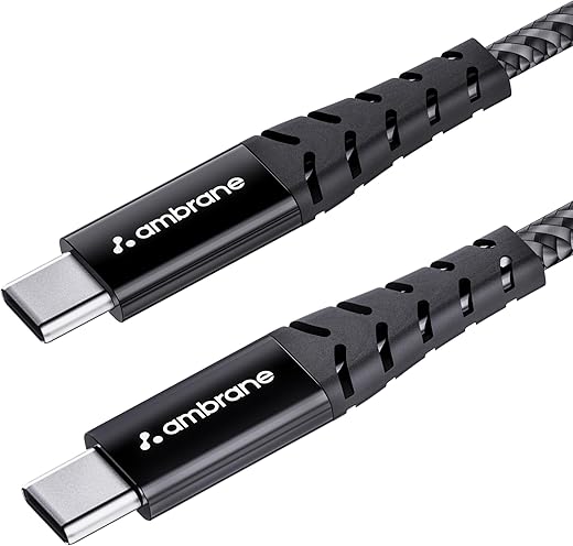 Ambrane Unbreakable 60W Fast Charging 1.5M Braided Type C to Type C Cable for Smartphones, Tablets, Laptops & other Type C devices, PD Technology, 480Mbps Data Sync (RCTT15, Black)