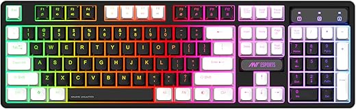 Ant Esports MK1400 Pro Backlit Membrane Wired Gaming Keyboard with Mixed Colour Lighting, White & Black Keycaps, Double Injection Key Caps - Black