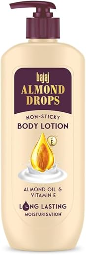 Bajaj Almond Drops Non-Sticky Body Lotion | Long Lasting Moisturization | Almond Oil & Vitamin E | Nourished and Smooth Skin | 400 ML