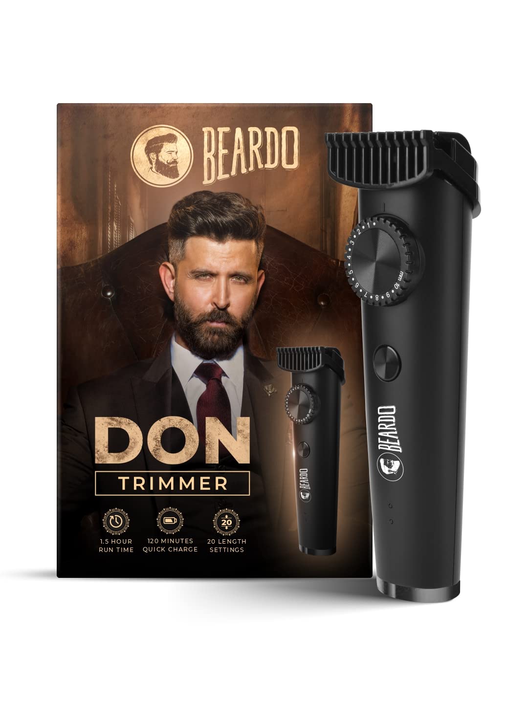 Beardo Don Trimmer for Men | 150 min Run Time | 20 Length Settings | Cordless | Washable Stainless Steel Blades | Powerful Li+ battery for quick charging | Stylish Gun Metal finish | Gift For Brother | Gift For Friends