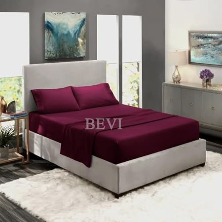 BEVI -100% Cotton 300 TC Super Soft Solid Double King Size Bedsheet for Double Bed with 2 Pillow Cover Size (90"x95") (Sangira Wine)