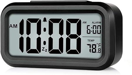Blairmore Digital Alarm Clock Table Clock for Students, Home, Office, Corporate with Automatic Sensor, Date & Temperature-Black,Plastic, 14W x 8H Centimeters (ABS, Black)