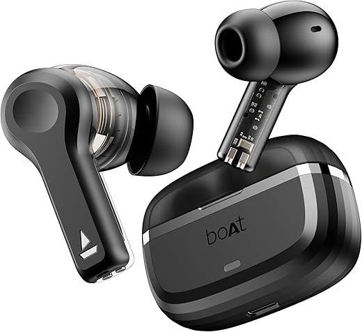 boAt Nirvana Space Truly Wireless in-Ear Earbuds w/ 360º Spatial Audio, ANC (~32dB),100HRS Playback,4 Mics w/AI-ENx™,in-Ear Detection,DLC Drivers, Multipoint Connectivity Ear Buds TWS (Cosmic Black)