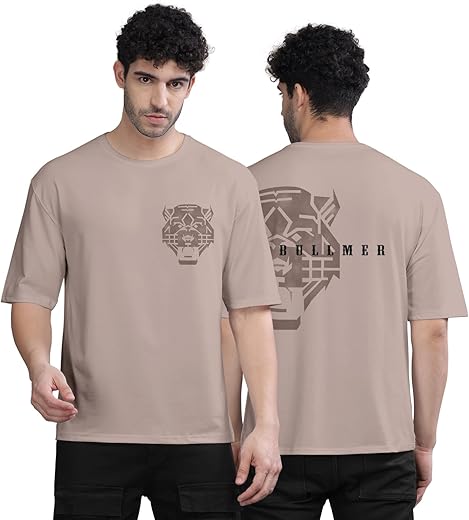 BULLMER Black Trendy Front and Back Printed oversized Round Neck T-shirt for men