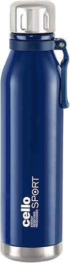 Cello Bentley Stainless Steel Flask, 600ml, Blue | 24 Hours Hot and Cold Thermoflask | Leak Proof & Screw Top Lid | Ideal for Office, Gym, Home, Kitchen, Hiking, Trekking, Travel Bottle