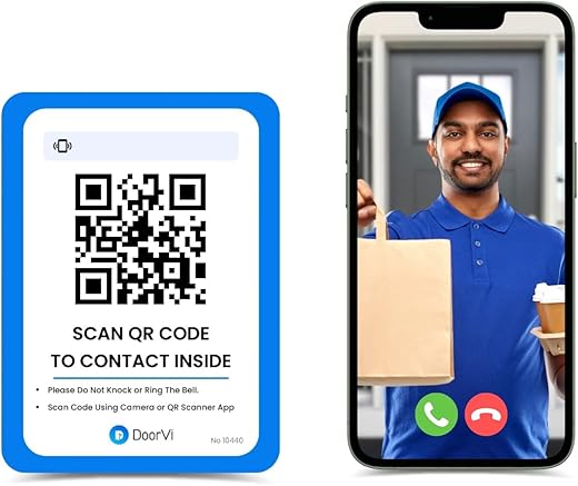 DoorVi Smart Video Doorbell Powered by QR Code Technology | Instant Visitor Video Call on Smartphone | 2-Way Talk | Square (Sticker)