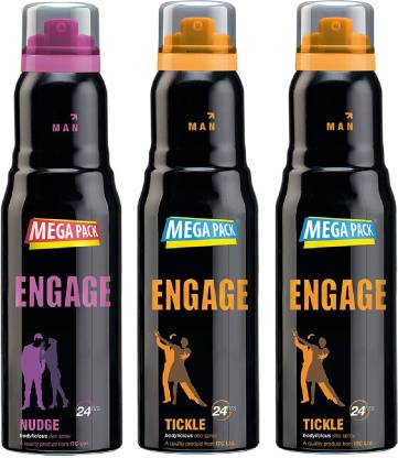 Engage Deo Combo 1 Nudge 220ml and 2 Tickle 220ml, Spicy Fragrance Deodorant Spray - For Men  (660 ml, Pack of 3)