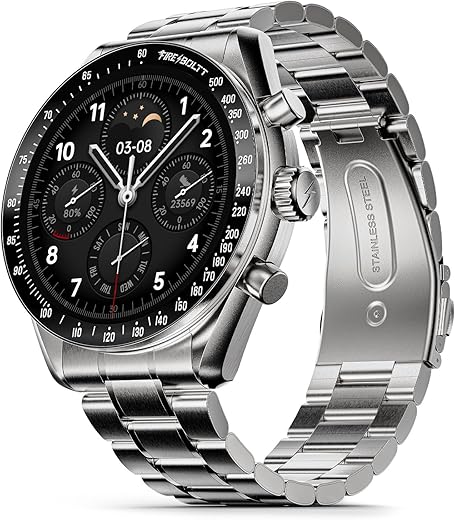 Fire-Boltt Moonwatch 36.3mm (1.43 inch) AMOLED Display, Wireless Charging, Metallic Frame, Stainless Steel Luxury Straps, Complete Health Suite, Bluetooth Calling, Sports Modes (Silver)