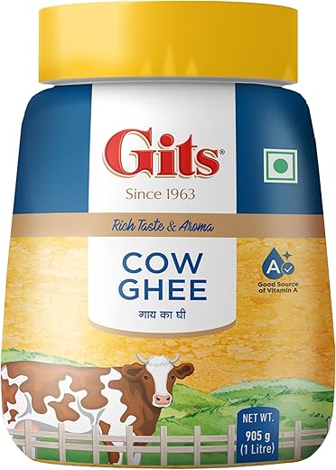 Gits Cow Ghee | 1 ltr Jar | Pack of 1 | Aroma in every drop |Pure Veg | Rich Taste & Aroma|Delicious, Healthy & Nutritious | Good for the Gut, Heart, Skin and Hair