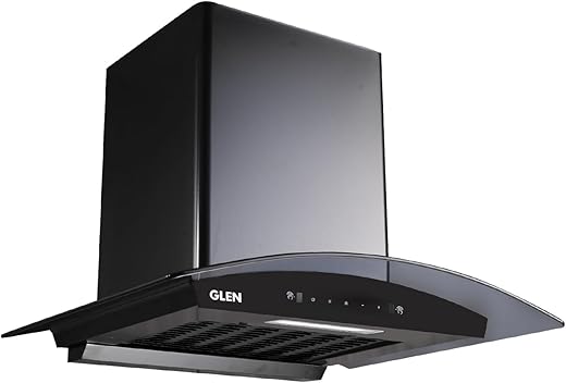 GLEN 60 cm 1200m3/hr Auto-Clean Filterless Curved Glass Kitchen Chimney With Motion Sensor+Touch Controls (Senza Black)