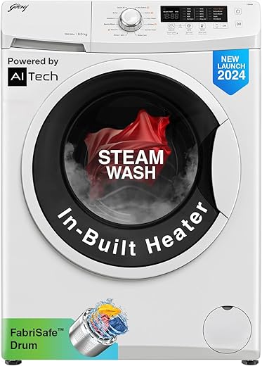 Godrej 8 Kg 5 Star, With AI Tech, I-Sense Technology Fully-Automatic Front Load Washing Machine (2024 Model, WFEON CRS 8012 5.0 FKEDM GLW, Inbuilt Heater, Glacial White)