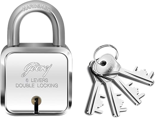 Godrej Locking Solutions and Systems 6 Levers Square Padlock with 4 Keys Alloy Steel Door Lock for Home (50Mm, Pack of 1)