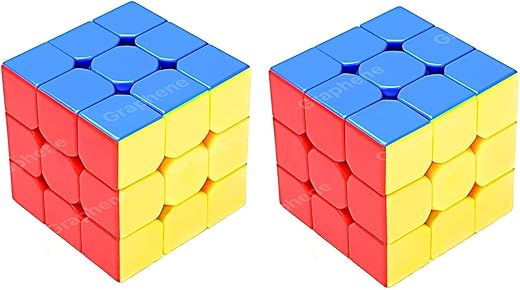 GRAPHENE Smart Activity Magical Cube 3X3X3 Easy Brain Puzzle Cube|and Smooth Rotation Colorful Cube High Speed Sticker-Less Puzzle Game,Best Birthday Gift Multicolor(Age 4+ Years and Above) Pack of 2