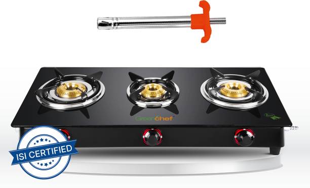 Greenchef Ebony with Lighter Glass Manual Gas Stove  (3 Burners)