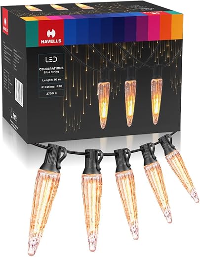 Havells Celebrations Bliss String Light for Indoor Festival Decoration (3 Metre,10 Feet, 16 Bulbs & 2 Spare Bulbs)