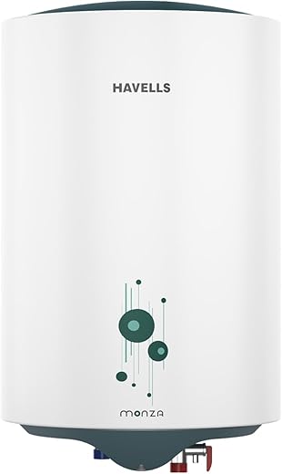Havells Monza 25 Litre Storage Wall Mount Water Heater | Feroglas Coated Tank, Heavy Duty Heating Element | Warranty: 5 Year on Tank, Protective Anode Road, 8 Bar Working Pressure | (White)