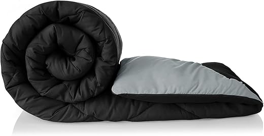 HOMEKART 220 GSM Solid Plain Reversible Summer Microfiber AC Comforter/Duvet| All Season Single Size 3 Layered Quilted Blanket for Single Bed (220 cm x 152 cm, Black and Grey)