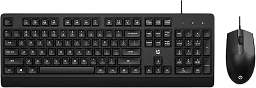 HP KM 180 Wired Mouse and Keyboard Combo, USB Plug-and-Play, 1200 dpi, Full-Size Layout with Numeric pad, Up to 10 Million keystrokes, Up to 1 Million clicks, 1-Year Warranty, 0.52 kg, Black, 7J4G3AA