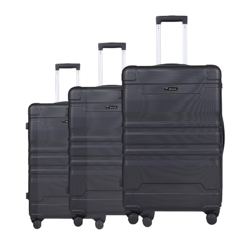 Impulse Chicago Set of 3 Small, Medium & Large Size (Cabin & Check-inTrolley) Hard Sided ABS and PC 4 Wheel Spinner, Unbreakable Trolley Bag with Combi Lock, Trolley Bags for Travel, Suitcase (Black)