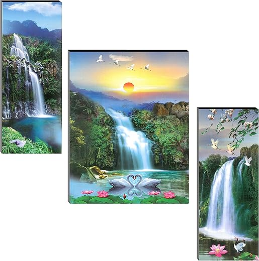 Indianara Set of 3 MDF Art Painting (3741FL) without glass 4.5 X 12, 9 X 12, 4.5 X 12 INCH (Style 1)