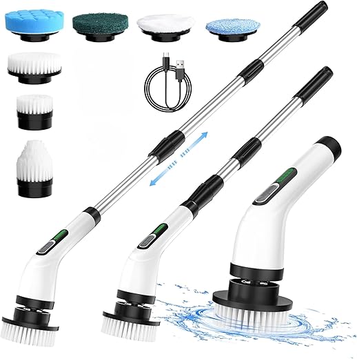 JIALTO Electric Spin Scrubber for Cleaning, Electric Mop for Floor Cleaning with 7 in 1 Replaceable Brush Heads, Power Scrubber for Shower, Bathroom, Tub, Tile, Kitchen, Car, Floor Cleaning