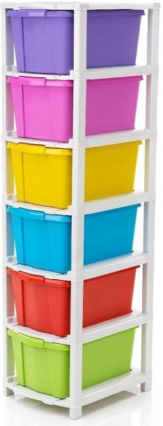 J K INTERNATIONAL 6 Compartments Plastic Modular Drawer  (Multicolor)