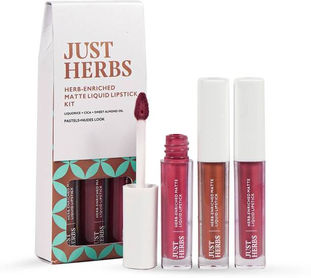 Just Herbs Matte Liquid Lipstick Kit Set Of 3 With Sweet Almond Oil  (Nudes, 6 ml)