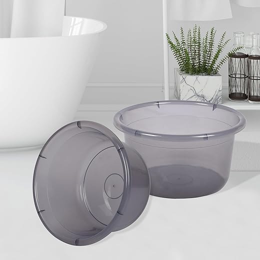 Kuber Industries Pack of 2 Bath Tub | Bathroom Tub | Baby Bathing Tub | 25 LTR | Multipurpose Bath Tub | Tub for Bathroom-Feeding Pan-Bathing-Washing Clothes | Washing Tub | Transparent Gray