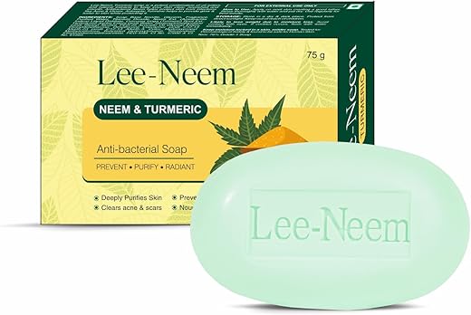 Lee-Neem Neem & Turmeric Soap- Pack of 4 (75g each), Anti-Bacterial Soap for Bath, Skin Itching, Dark Spots, Hyperpigmentation, Tan Removal, and Acne |For Men and Women