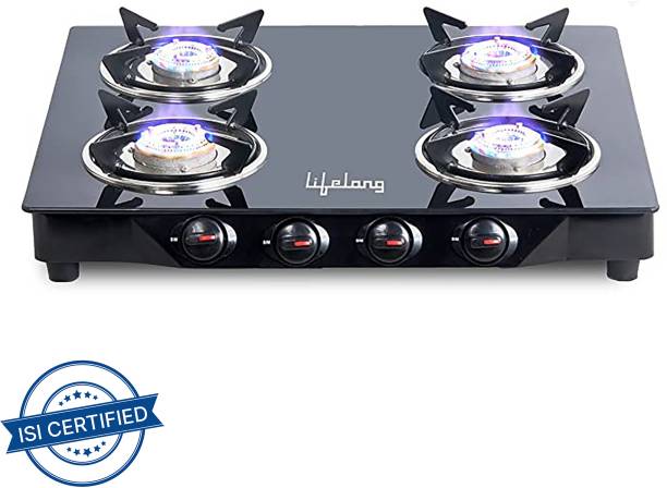 Lifelong ISI Certified Glass Manual Gas Stove  (4 Burners)