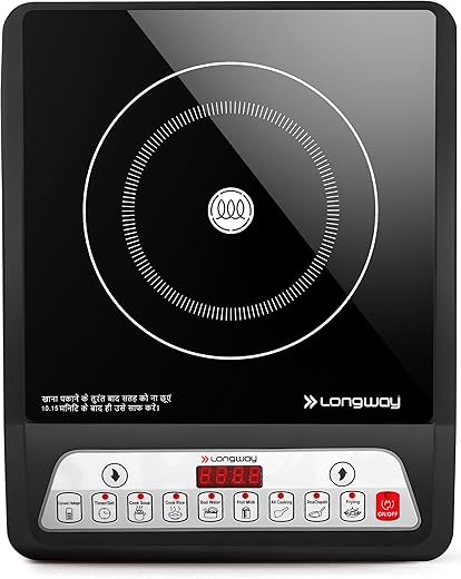 Longway Elite Plus IC 2000 Watt Induction Cooktop with Auto Shut-Off & Over-Heat Protection With 8 Cooking Mode & BIS Approved | 1-Year Warranty | (Black, Push Button)