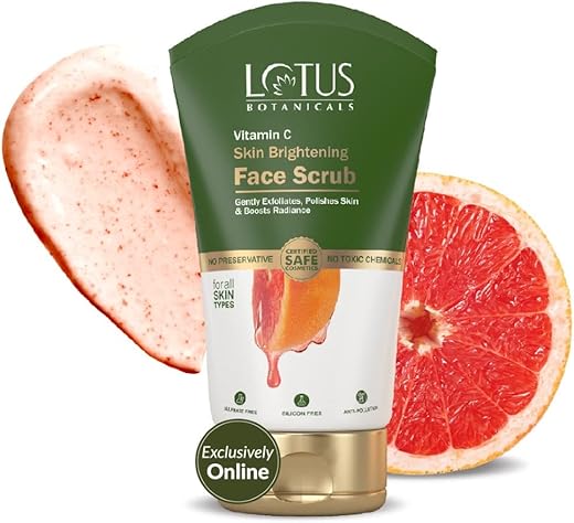 Lotus Botanicals Skin Brightening Face Scrub | Vitamin C | Sulphate, Silicon & Chemical Free | All Skin Types | 100g