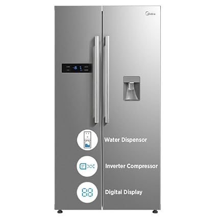 Midea 591 L Frost Free Inverter Compressor Side By Side Refrigerator with Water Dispensor (MRF5920WDSSF, Silver, SS Finish, Multi Air Flow, Digital Touch Control)