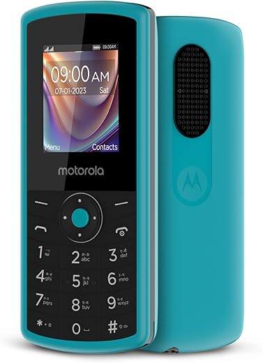 Motorola All-New A10 Dual Sim keypad Phone (with Voice Feature) | Long-Lasting Battery Backup | Wireless FM with Recording | Bluetooth Connectivity | Auto Call Recording (Teal Blue)