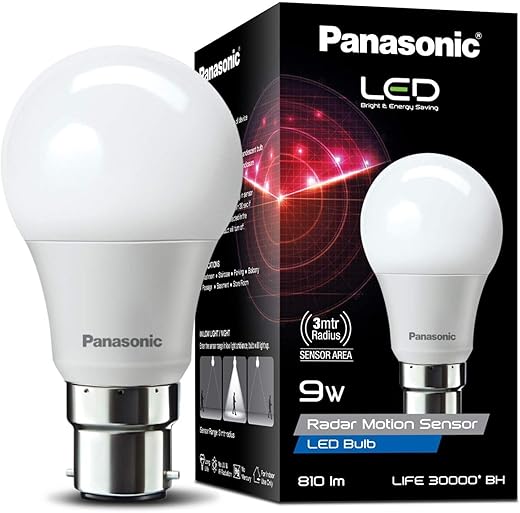 Panasonic 9 Watt Motion Sensor Led B22D Bulb for Home with 3 Mtr Radius Sensor Area,Auto Off After 15 Sec Comes with 30000 Bh Life and 1 Yr Warranty