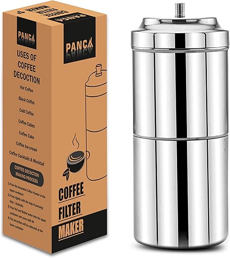 PANCA South Indian Filter Coffee Maker 200 ML,2-4 Cups Stainless Steel Coffee Maker, Drip Coffee Brewer, Madras Kaapi Kappi, Coffee Decoction Maker