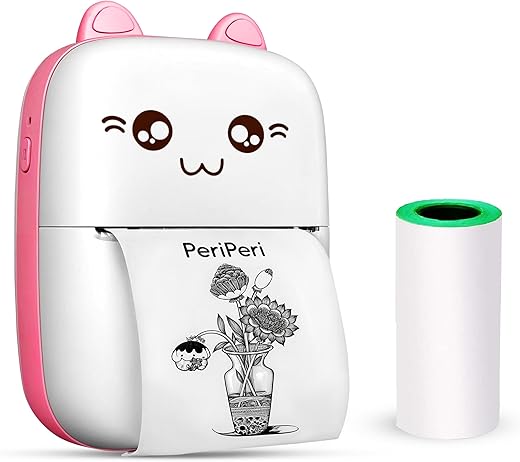 PeriPeri C6 Mini Thermal Printer (1Year Warranty) Inkless Bluetooth Pocket Printer for Prints Picture List Memo Receipt Tags Barcode Labels Compatible with iOS, Android (Pink)