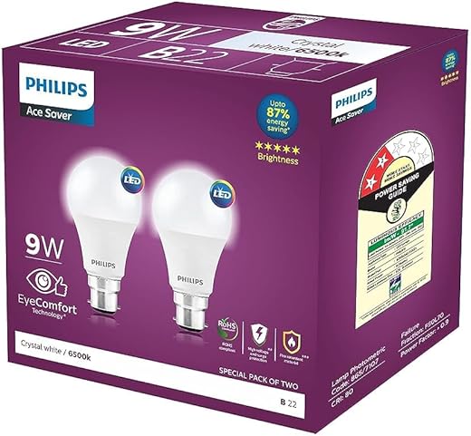 Philips 9-Watts Multipack B22 LED Cool Day White LED Bulb, Pack of 2, (Ace Saver)