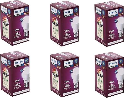 Philips Ace Saver 10W B22 LED Bulb,900lm, Cool Day Light, Pack of 6