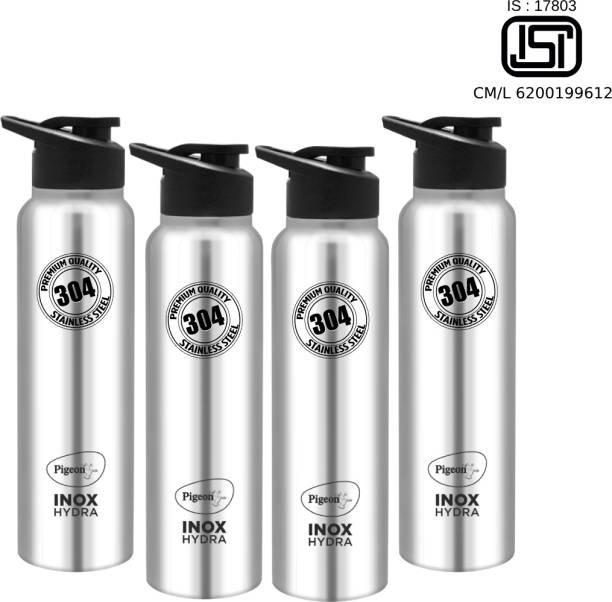 Pigeon Inox Hydra 900 ml Bottle  (Pack of 4, Black, Steel/Chrome, Steel)