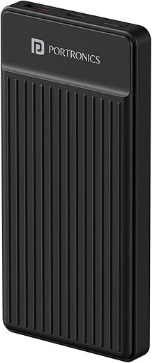 Portronics Luxcell B 10K 10000 mAh 22.5W Fast Charging Power Bank, Ultra Slim Power Bank with Mach USB-A Output, Type C PD Output, Type C Input, Wake Up Button(Black)