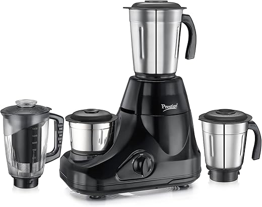 Prestige Iris Pro 750 Watts Mixer Grinder with 4 Jars (3 Stainless Steel Jars + 1 Juicer Jar)|4 Super-Efficient Stainless Blades |Jar Storage Space Sturdy Handles |2 Years Warranty |Black