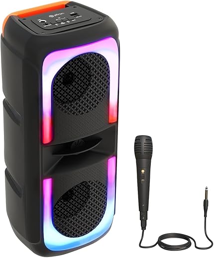 pTron Fusion Beats 40W Karaoke Bluetooth Party Speaker, Loud & Clear Stereo Sound, RGB Lights, 3 mtr Wired Mic, BT/USB/SD Card Playback & Type C Charging (Black)