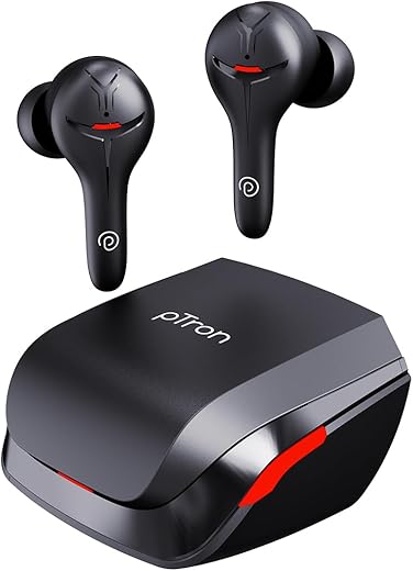 pTron PlayBuds 1 Pro in-Ear TWS Earbuds, Quad Mic Hybrid ENC Calls, 35ms Low Latency Gaming, 50Hrs Playtime, Bluetooth 5.3 Wireless Headphones with Mic, Type-C Fast Charging & IPX5 (Black Matt)