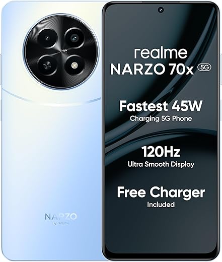 realme NARZO 70x 5G (Ice Blue, 6GB RAM,128GB Storage)|120Hz Ultra Smooth Display|Dimensity 6100+ 6nm 5G|50MP AI Camera|45W Charger in The Box