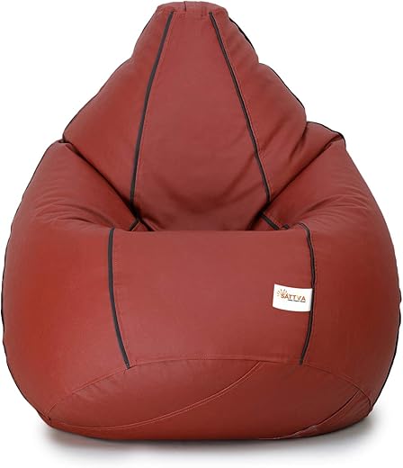 SATTVA Faux Leather Classic XXXL Bean Bag Filled with Beans (Colour Tan with Black Piping)