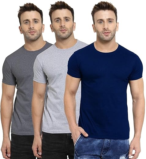 Scott International Men's Regular Fit T-Shirt - Cotton Blend, Half Sleeve, Round Neck, Stylish, Solid Plain T-Shirts for Men, Mens t Shirt - Pack of 3